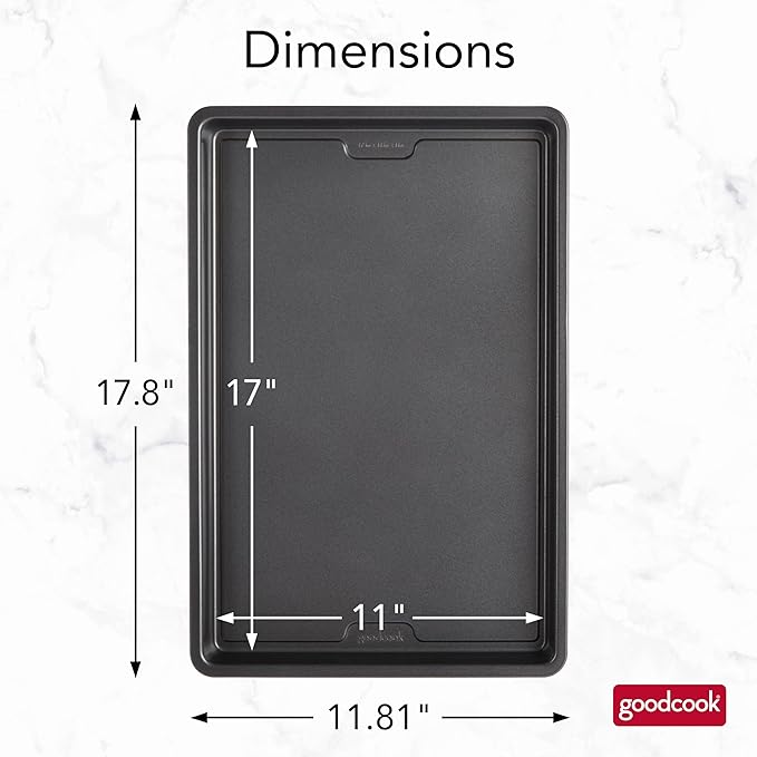 GoodCook PRO Large Baking Sheet Pan Nonstick Warp & Scratch-Resistant Dishwasher-Safe Carbon Steel Construction for Even Baking Oven Safe to 480°F, 11 x 17-Inch, Gray