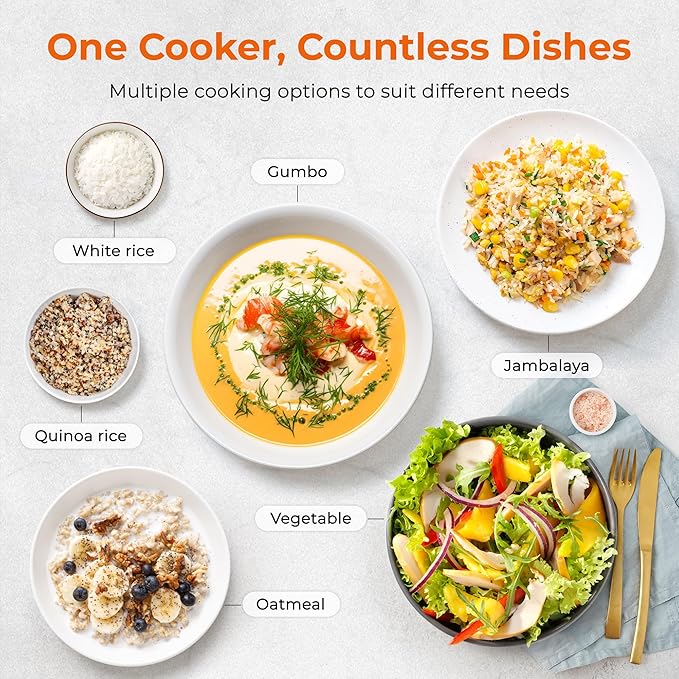 Compact Mini Rice Cooker Small Kitchen 3-Cup (Uncooked) / 6-Cup (Cooked), Non Stick Ceramic Inner Pot Rice Maker, 24H Timer Delay, Auto Keep Warm, 8 Functions Multicooker For Brown Rice, Steam, Soup