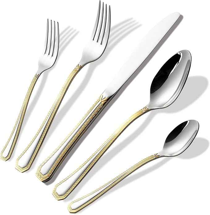 75-Pc Luxury Gold Flatware Set for 12 w/Wooden Storage Case, 24 kt Plated Premium Dining Cutlery Service, 18/10 Surgical Stainless Steel Silverware Hostess Serving Set in a Chest