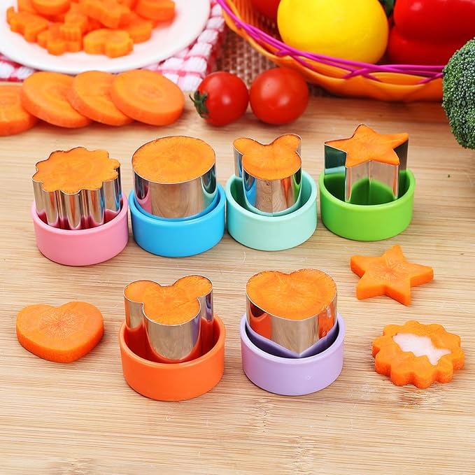 Vegetable Cutter Shapes Set, 24pcs, Mini Cookie Cutters Set Fruit Cookie Pastry Stamps Mold with 30pcs Food Picks and Forks -for Kids Baking and Food Supplement Tool Accessories