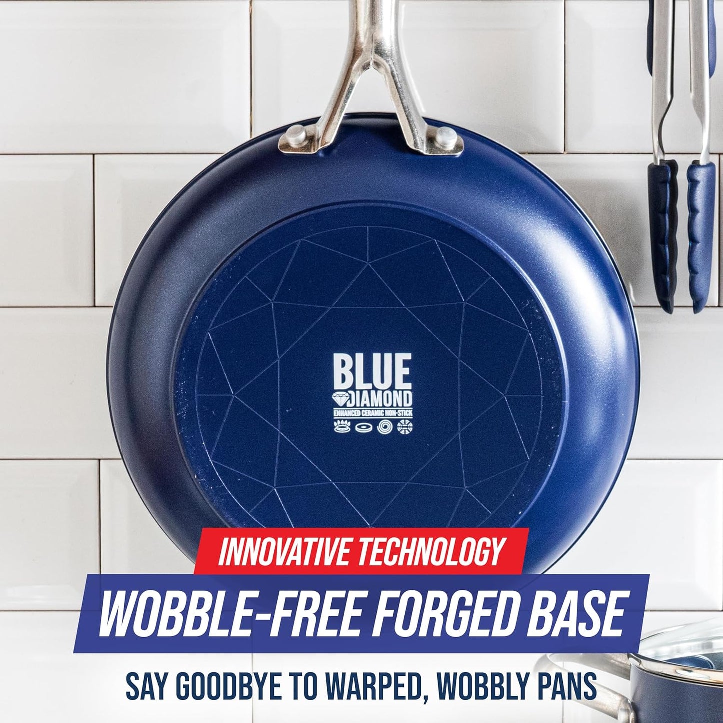 Blue Diamond 12" Nonstick Frying Pan Skillet, Diamond Infused PFAS & PTFE-Free Ceramic Pot, Dishwasher & Oven Safe, Stay Cool Handle, Durable Non Toxic Metal Utensil Safe, Egg & Omelet Pan, Blue