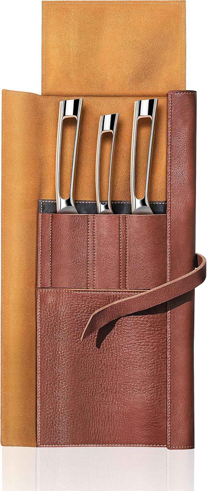 Cangshan N1 Series 4 Piece Leather Roll Knife Set, Silver