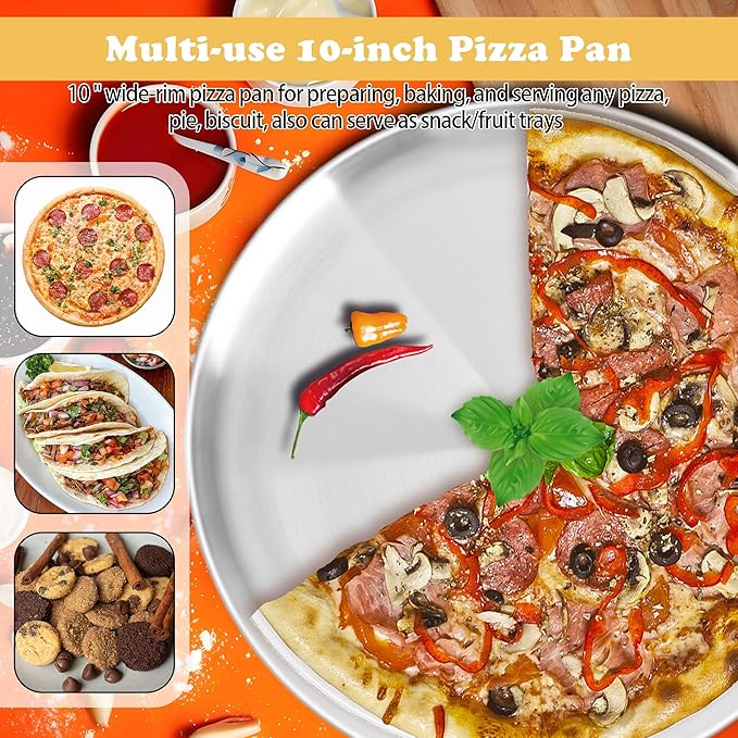 AWTBDP Pizza Pan 10 Inch Set of 2 for Oven, Non-Stick Stainless Steel Pizza Steel, Durable Non-Toxic Round Pizza Pans for Cookie Pizza Pie Cake, Dishwasher Safe & Easy Clean