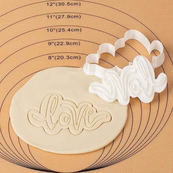 Flycalf Love Cookie Cutter with Plunger Stamps Baking Dough Tools Wedding Cake Shapes PLA Cutter Molds for Birdesmaid Party 4" Kitchen Supplies