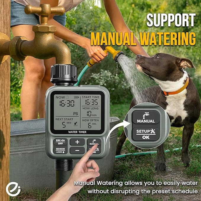 Egardenkart, Sprinkler Timer Outdoor - Water Timer for Garden Hose with Automatic, Manual and Rain Delay Mode | Large Display Water Hosetimer | Automatic Watering System for Garden, Lawns, Backyards