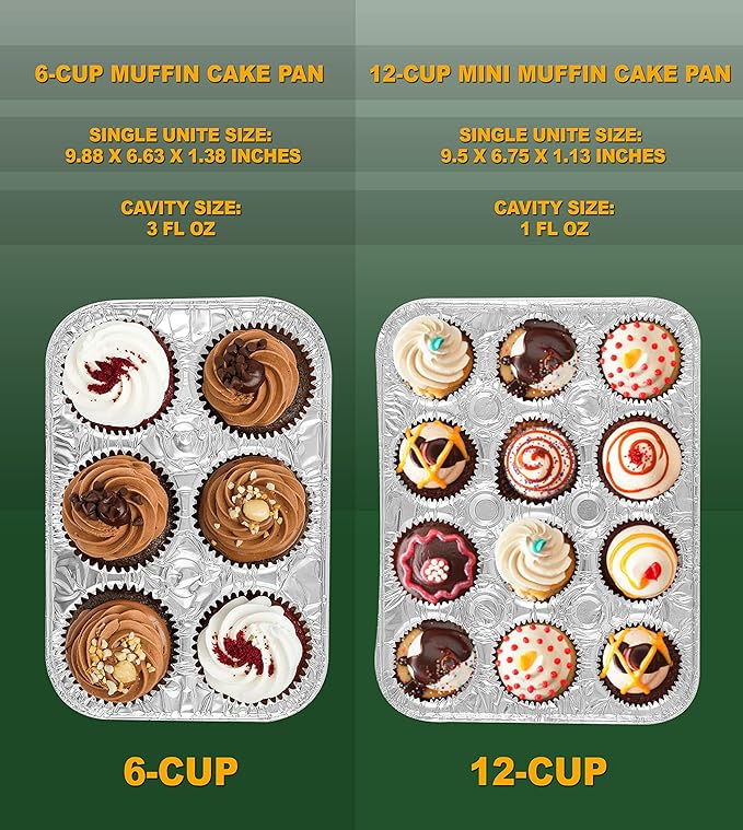 PARTY BARGAINS 6-Cup Aluminum Muffin Pans - 40 Pack, Standard Size Cupcake Pans, Disposable Muffin Tin for Baking (Max 240°C)