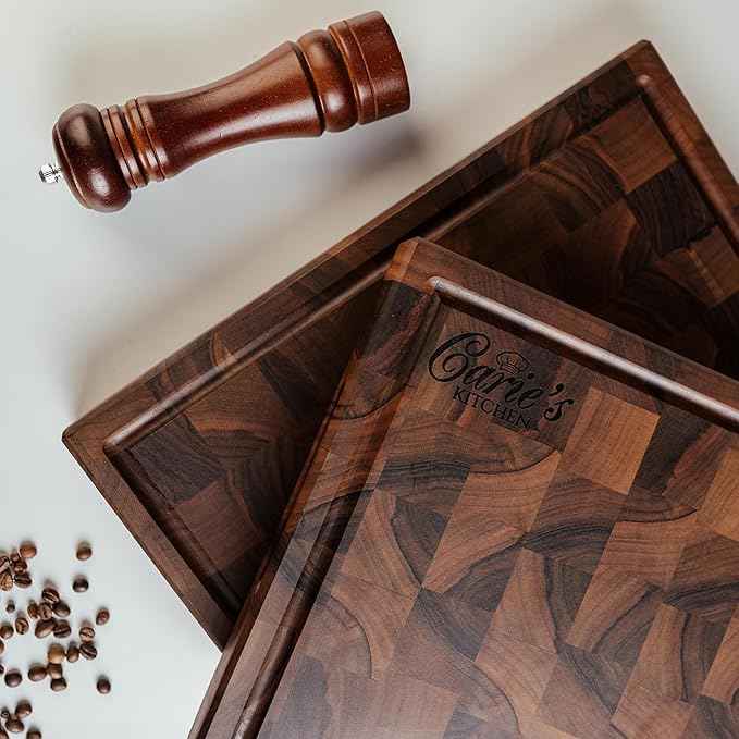 Handmade Personalized Walnut End Grain Cutting Board – Custom Engraved Wood Chopping Block, Perfect Gift for Home Chefs by GrainWoods (17x11x2 Inches)