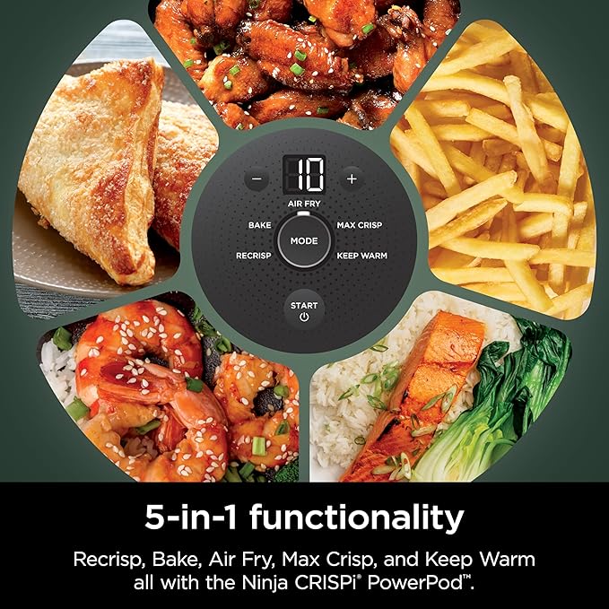 Ninja Crispi 5-in-1 Glass Air Fryer | 450°F, Nontoxic, 4QT & 6-Cup Containers & Lids | Microwave, Freezer, Dishwasher Safe | Max Crisp, Air Fry, Bake, Recrisp, Keep Warm | Brit. Racing Green, FN103BF