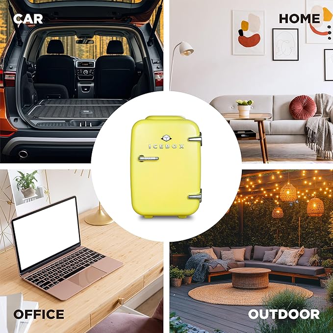 ICEBOX IBMF4SUN Mini Fridge For Bedroom, Skincare Refrigerator, Portable Cooler & Warmer for Makeup, for Office & Home, Mini (4 L / 6-Can), Sun Yellow