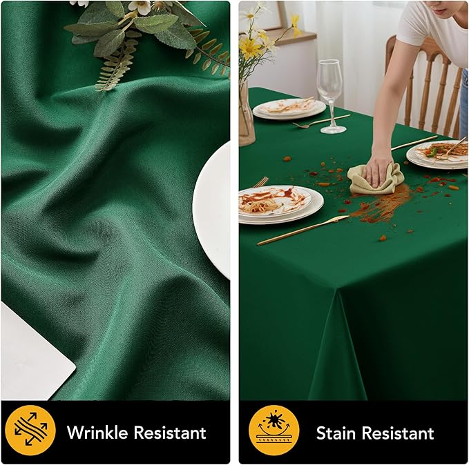 6-Pack Hunter Green Tablecloths for Rectangle Tables, 90 x 132 Inches, Stain-Resistant Polyester Fabric for 8 Foot Tables - Washable Table Covers for Weddings, Birthday Parties, Events