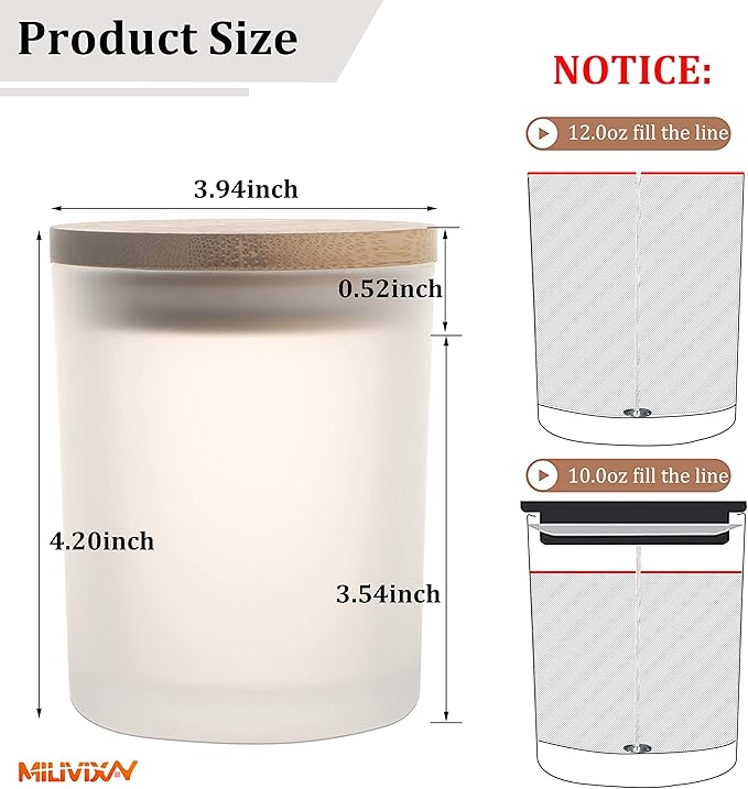 MILIVIXAY 12 Pack 12 OZ Frosted Glass Candle Jars with Lids and Candle Making Kits - Bulk Empty Candle Jars for Making Candles - Spice, Powder Containers.