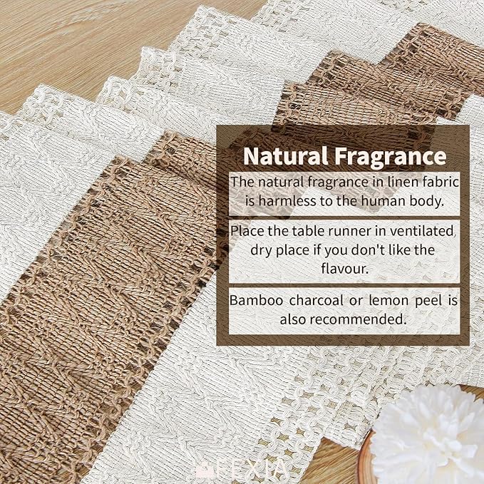 FEXIA Boho Table Runner for Thanksgiving Home Decor 48 Inches Long Farmhouse Rustic Table Runner Cream & Brown Macrame(Without Tassel) for Dining Bedroom Decor Rustic Bridal Shower (12x48 Inches)