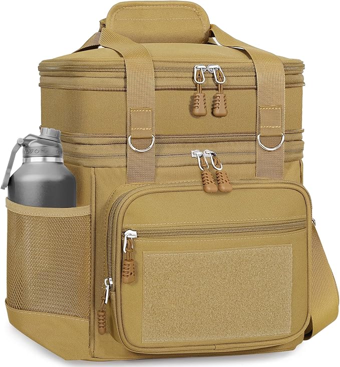 GLENKEY Tactical Lunch Box Cooler Bag - Expandable Insulated Lunch Bag for Men Women - Large Lunchbox for Adults Work Shifts Outdoor Trips Brown 16L