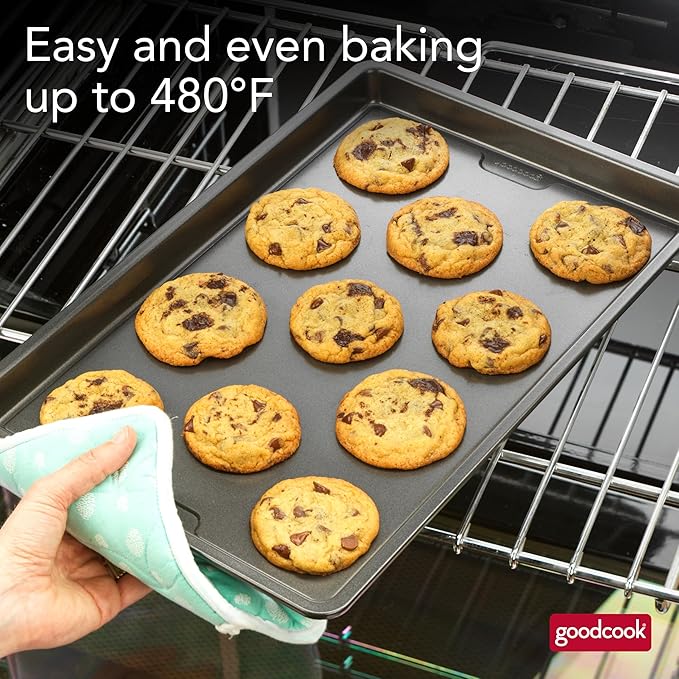 GoodCook PRO Large Baking Sheet Pan Nonstick Warp & Scratch-Resistant Dishwasher-Safe Carbon Steel Construction for Even Baking Oven Safe to 480°F, 11 x 17-Inch, Gray