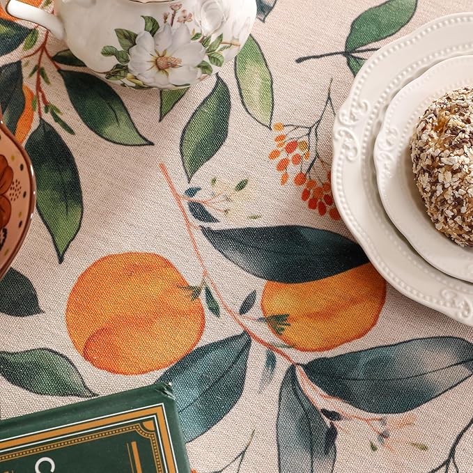 patdrea Designer Vintage Linen Rectangle Table Cloth,Framhouse Oranges and Leaves Pattern French Tablecloth,Fall Decor Cover for Kitchen Dining Christmas,Thanksgiving,55"x79"-Palladin a
