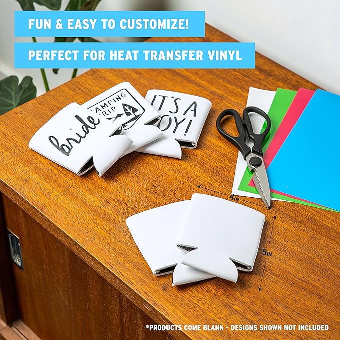 Blank Beer Can Coolers Sleeves (30-Pack) Soft Insulated Beer Can Cooler Sleeves - HTV Friendly Plain Can Sleeves for Soda Beer Cans & Bottles - Blanks for Vinyl Projects Wedding Favors & Gifts (White)