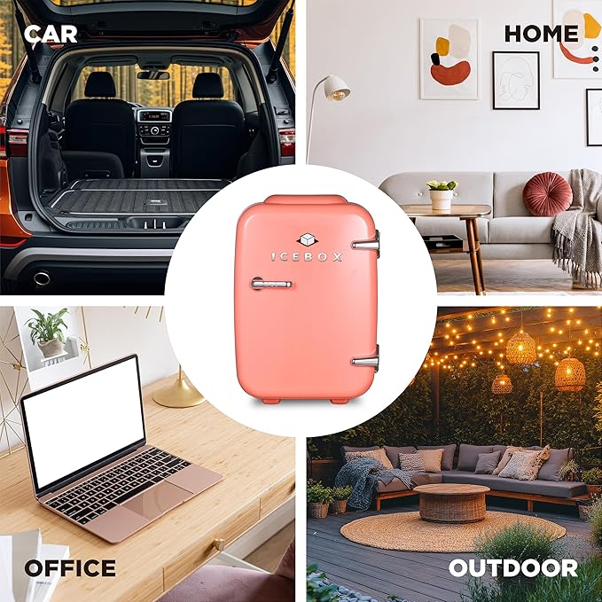 ICEBOX IBMF4BLS Mini Fridge For Bedroom, Skincare Refrigerator, Portable Cooler & Warmer for Makeup, for Office & Home, Mini (4 L / 6-Can), Blush Red
