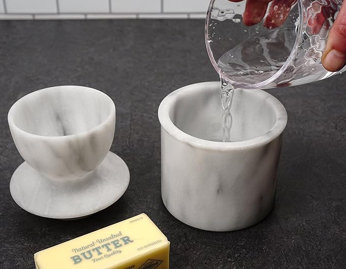 RSVP International White Marble French Butter Pot, Holds One Stick or 1/2 Cup | Made From Natural White Marble | Keep Butter Fresh & Spreadable at Room Temperature in Crock Dish