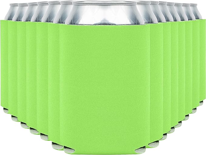 Blank Beer Can Cooler Sleeves (60-Pack) - Soft Insulated Coolies, HTV Friendly Koolies in Bulk for Cans & Bottles - Coolie Blanks for Vinyl Projects & Wedding Favors (Lime Green)
