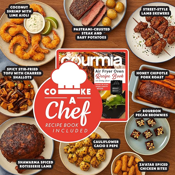 Gourmia Air Fryer - 14 Qt All-in-One Rotisserie Oven with Digital Display, 12 Presets, Roast, Bake, Broil, Dehydrate, Dishwasher Safe Accessories, Stainless Steel