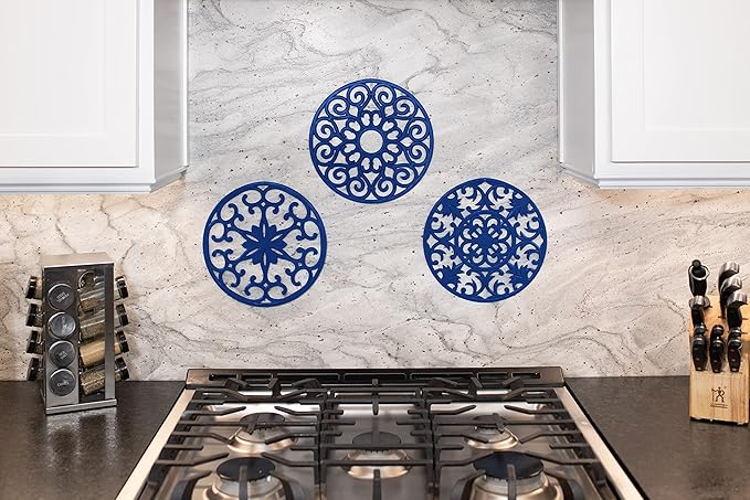 GASARÉ, Extra Large, Thick, 10" Silicone Trivets for Hot Dishes, Pots, and Pans, Hot Pads for Countertops, Flexible, Dishwasher Safe, 10 x ¼ Inches, Set of 3, Blue