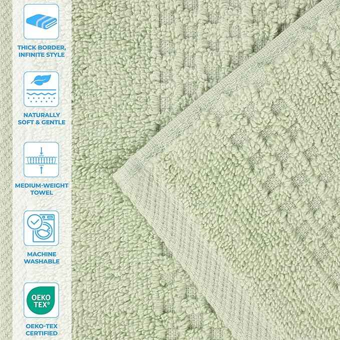 Superior Playa Zero Twist Cotton Medium Weight Towels, for Guest Bath, Bathroom, Shower, Spa, Plush, Quick Dry, Ultra-Soft Towels, Bath Essentials, Waffle Textured, 12 Piece Assorted Towel Set, Green