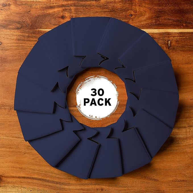 Blank Beer Can Coolers Sleeves (30-Pack) Soft Insulated Beer Can Coolies - HTV Friendly Plain Koolies in Bulk for Beer Cans & Bottles - Coolie Blanks for Vinyl Projects & Wedding Favors (Navy Blue)