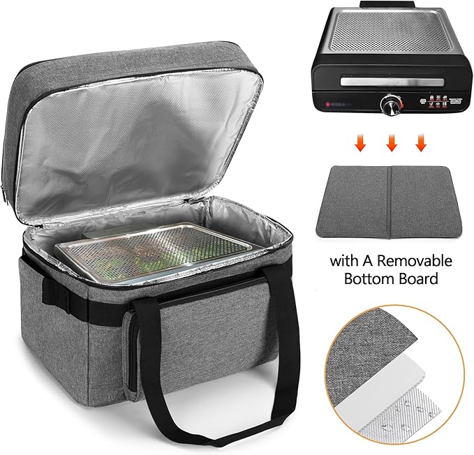 LUXJA Indoor Grill Carrying Bag with Bottom Pad Compatible with Ninja Sizzle GR101 Smokeless Grill, Double Layer Electric Grill Bag with Plates Section (Bag Only), Gray
