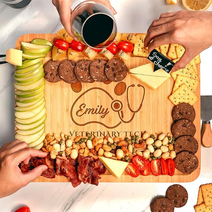 Personalized Veterinary Technician Charcuterie Board, Cheese Board Gift Set for Veterinarian - Veterinary Technician Gifts, Vet Tech Appreciation Gifts