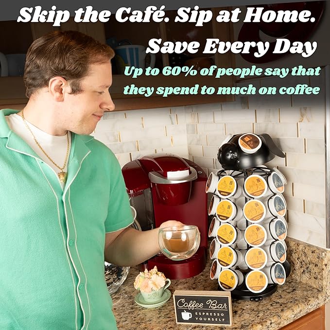 Made Easy Kit Carousel Coffee Pod Holder, Compatible with Keurig K-Pods K-Cups, Countertop Rack Storage Organizer, Metal Home and Kitchen Decor, Capsule Café Station Bar (Large, Black Dog)