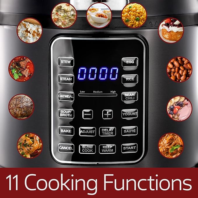 MegaChef 6 Quart 11-in-1 Electric Pressure Cooker, Multi-Cooker with Stainless Steel Crock, 11 Preset Functions