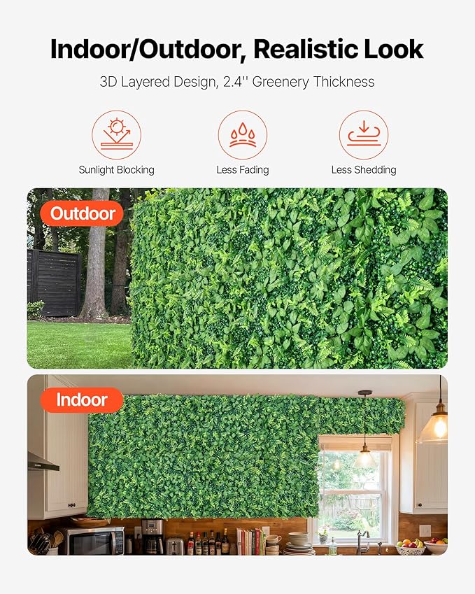 VEVOR Artificial Plant Wall, 4 PCS, Each Panel 2 x 8 ft Artificial Boxwood Panels, Sun Protection Greenery Backdrop Privacy Hedge Fence, Fake Grass Screen for Wedding, Indoor,Outdoor Garden Mixed Leaf