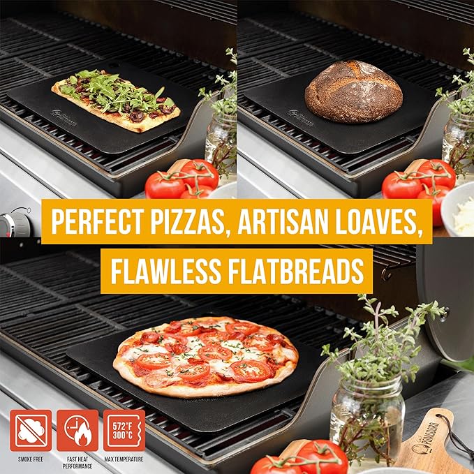 Chef Pomodoro Pizza Steel for Oven 14 Inch 1/4 Inch Thick, Baking Steel for Oven, Grill, Sourdough Bread, Baking Stone for Oven With Lifting Holes 14" X 12" (35.6 x 30.5 cm)