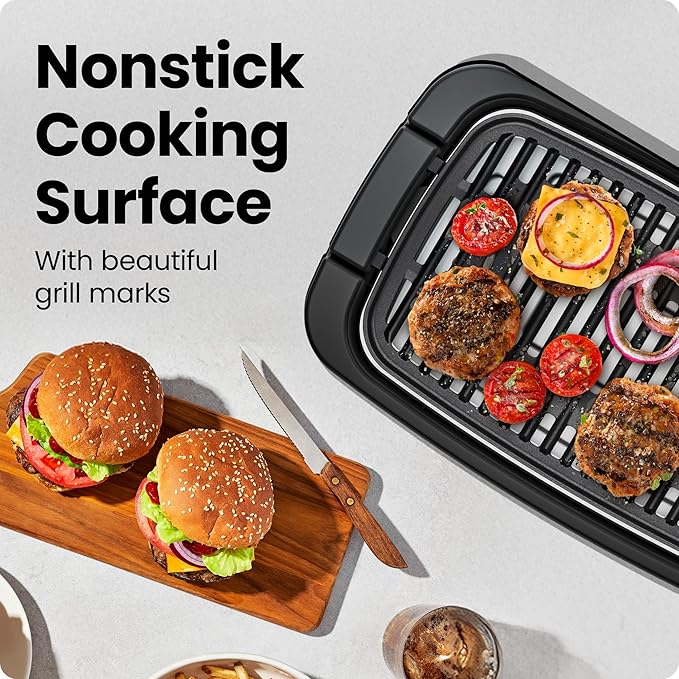 Chefman Smokeless Indoor Electric Grill, Extra Large Grilling Surface, Nonstick Table Top Grill for Indoor Grilling and BBQ with Adjustable Temperature Control, Drip Tray, Dishwasher-Safe Parts