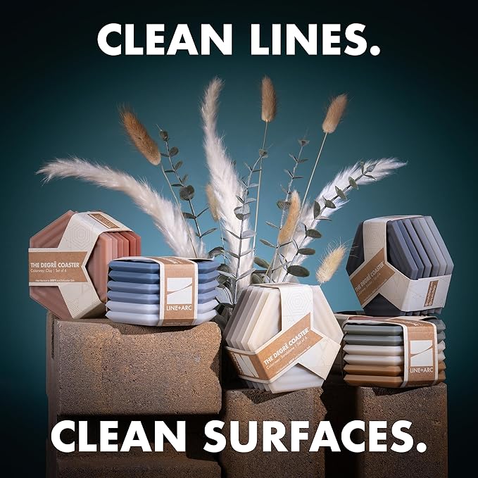 LINE+ARC Extra Thick Silicone Coasters (As Seen in NYTimes WireCutter) Waterproof Anti-Stain Heat-Safe Dishwasher-Safe Degrē Coasters (Set of 6, Mauve) Outdoor Rubber Mid-Century Modern