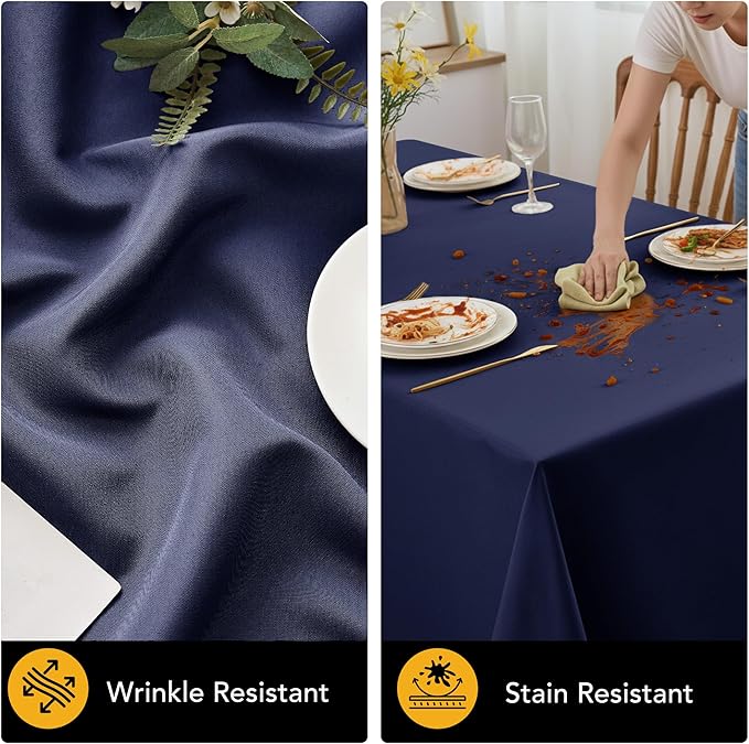 10-Pack Navy Blue Tablecloths for Rectangle Tables, 70 x 120 Inches, Stain-Resistant Polyester Fabric for 6 Foot Tables - Washable Table Covers for Weddings, Birthday Parties, Events