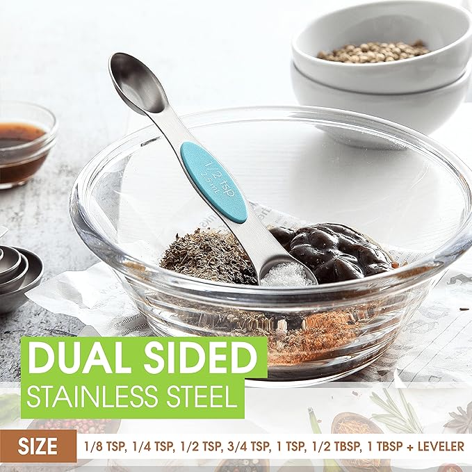 Spring Chef Ice Cream Scoop and Magnetic Measuring Spoons Set Bundle - Aqua Sky