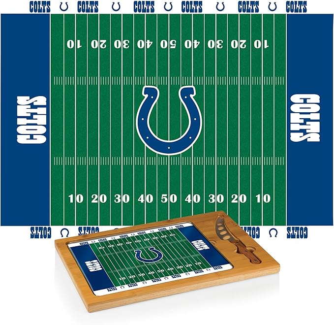 PICNIC TIME NFL Football Field Icon Glass Top Cutting Board & Knife Set, (Parawood & Bamboo)