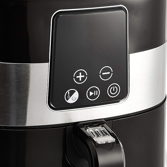 Amazon Basics 3.2 Quart 6-In-1 Digital Air Fryer with Non-Stick Basket, Timer, Auto Shut-Off, Touch Screen, 1400W, 180-400°F Temperature Range, Black/Silver
