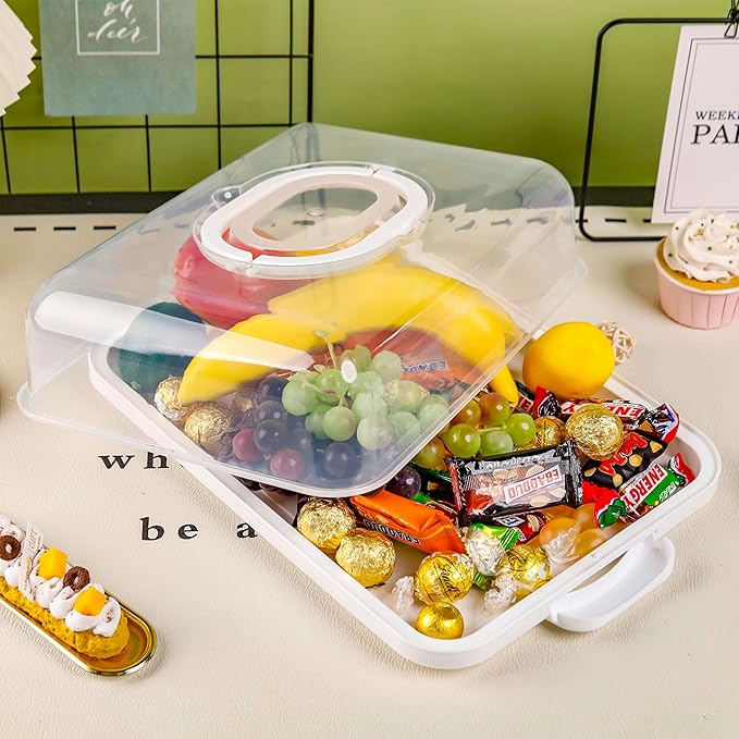 NPLUX Cupcake Containers with Lid Rectangular Cake Carrier 3-in-1 Multipurpose Cupcake Holder for Muffins Pies Sweets Pastries Fruit or Snacks (White, 13" x 9" x 4")