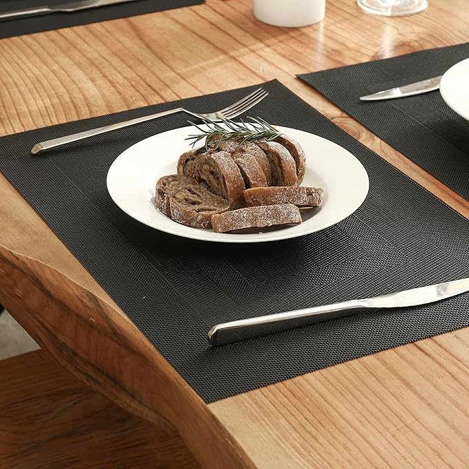Leetaltree Black Frame Placemats Set of 24 - Heat Resistant Non-Slip Place mats for Dining Table, Washable Durable PVC Vinyl Woven Table Mats(Black Frame, 24)