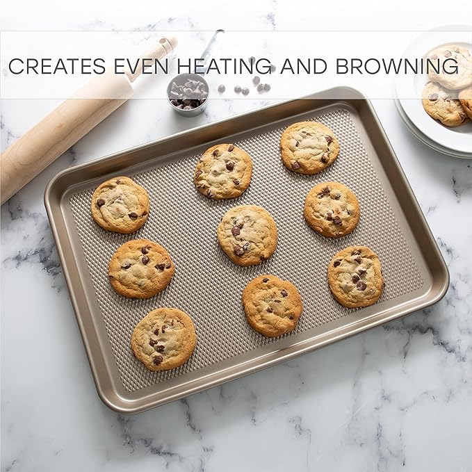 Kitchen Details Pro Series Large Baking Sheet | Dimensions: 17.5" x 11.8" x 1" | Nonstick | Gold | Nonstick |Diamond Base | Easy to Clean | Safe up 500 Degrees