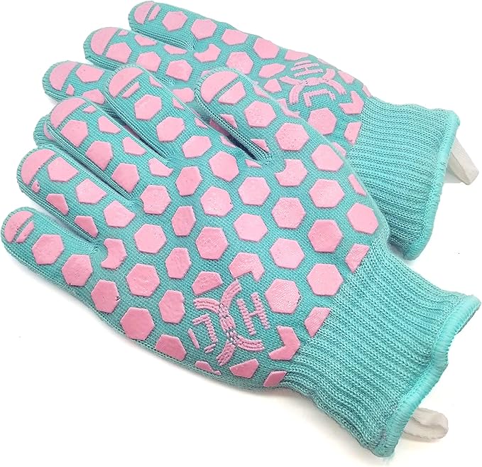J H Heat Resistant Oven Glove: EN407 Certified 932 °F BBQ & Oven Mitts for Grlling, Baking, Kitchen, Camping,Fireplace Indoor&Outdoor 1 Pair