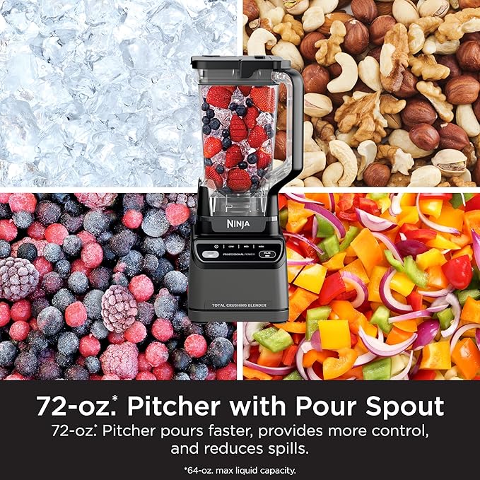 Ninja Professional Blender | Smoothie Blender, Drink Mixer, Grinder, Ice Crusher | Total Crushing™ Technology, Auto-iQ™ Smart Presets, Professional 1200W Power, XL 72oz Pitcher | Dark Grey | BR201AMZ