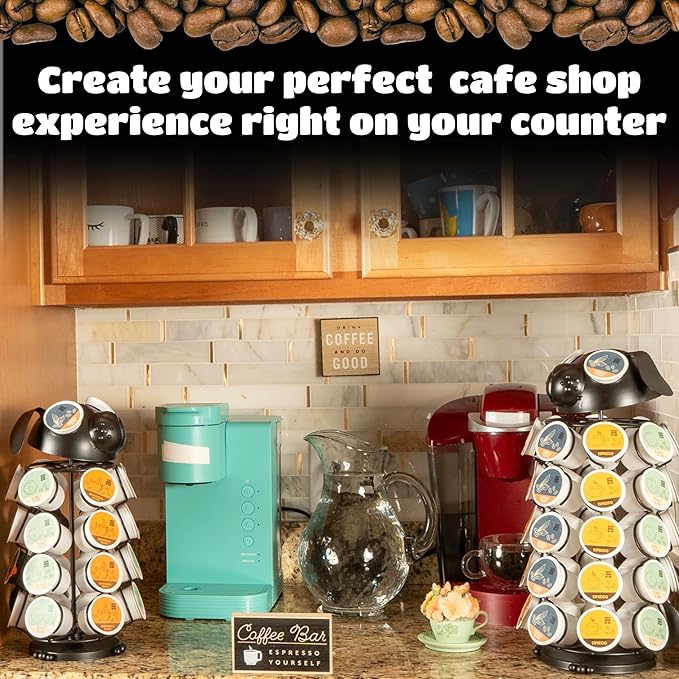Made Easy Kit Carousel Coffee Pod Holder - Compatible with Keurig K-Pods K-Cups - Countertop 360 Spin Rack Storage Organizer - Revolving Base - Capsule Café Station Bar (Dog Black, Small)