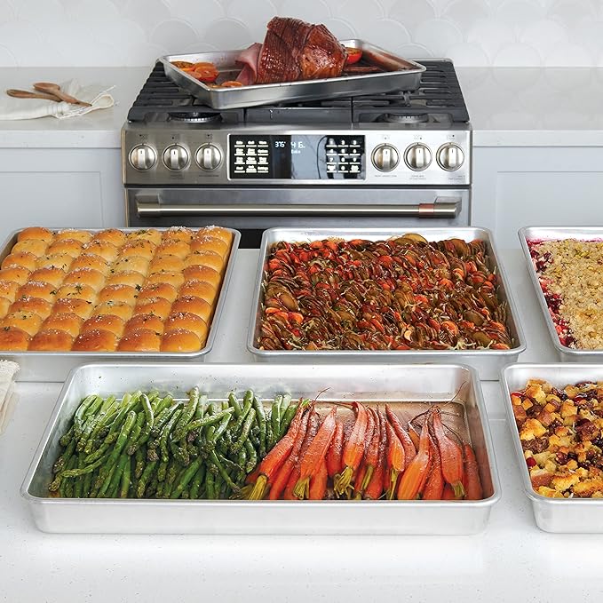 Nordic Ware Extra Large High-Sided Baking Pan, 21.1 x 15 x 2 inches, XL Big baking pan Natural Uncoated Aluminum, Reinforced Steel Rim Prevents Warping, Big Batch