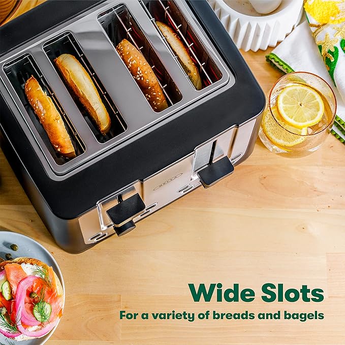 bella 4 Slice Toaster with Auto Shut Off,Extra Wide Slots & Removable Crumb Tray and Cancel,Defrost & Reheat Function,Toast Bread-& Bagel,Black,(Pack of 2)