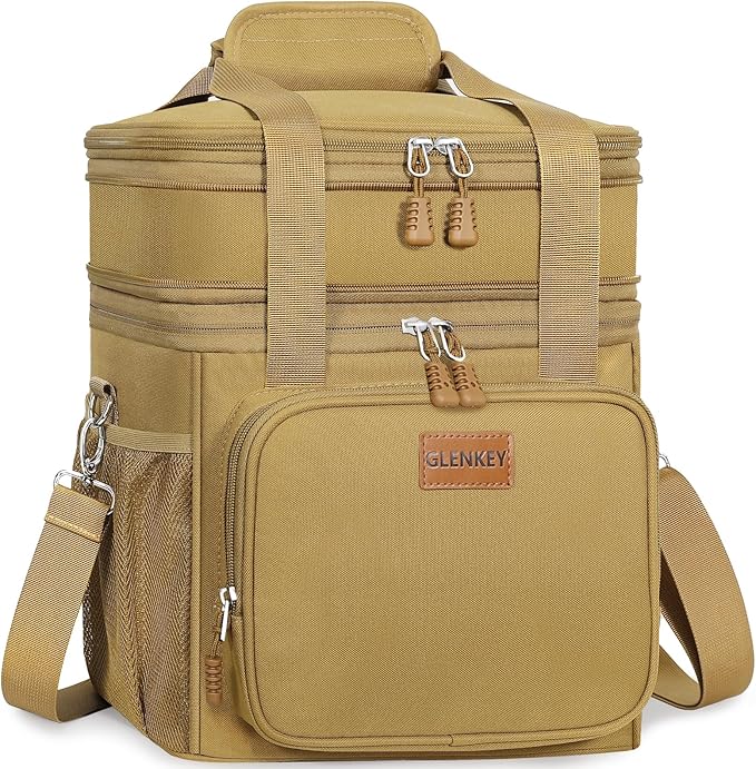 Expandable Large Lunch Box, Insulated Heavy Duty Lunch Bag Waterproof Leakproof Durable Cooler Bag for Men Women Adults Work Construction Camping Trip, 16L, Brown