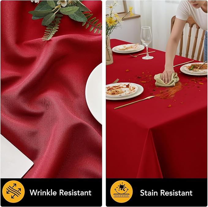 10-Pack Red Tablecloths for Rectangle Tables, 60 x 102 Inches, Stain-Resistant Polyester Fabric for 6 Foot Tables - Washable Table Covers for Weddings, Banquets, Birthday Parties, Events