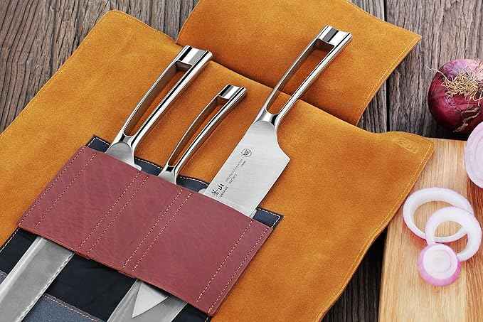 Cangshan N1 Series 4 Piece Leather Roll Knife Set, Silver